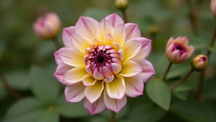 Obraz premium A Beautiful Blooming Dahlia Flower in Soft Focus Showing Its Delicate Petals