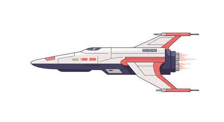 Futuristic spacecraft illustration with red and white design flying through space