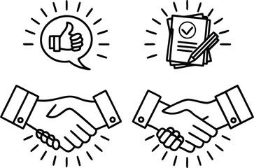 Successful Business Deal Handshake with Approval Symbol and Signed Contract Representation of Partnership and Agreement