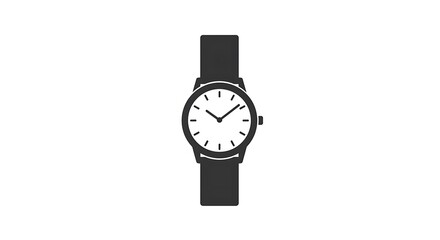Minimalist black watch with white face on a plain background