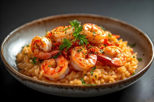 spicy shrimp risotto in a bowl