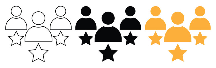 Three people icons with three stars below representing customer satisfaction, rating