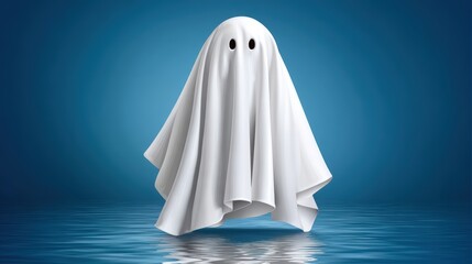 A terrifying ghost over a foggy lake, moonlight reflection, central text space