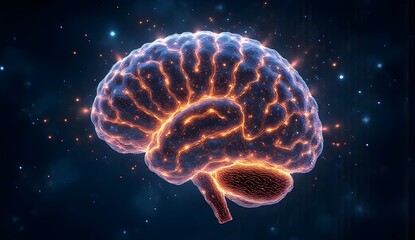 Fototapeta premium Future Tech Brain: Orange Neuron Connections in Cosmic Space