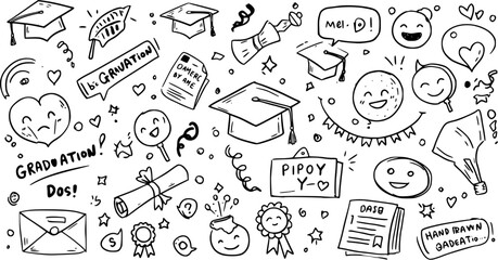 Hand-Drawn Graduation Doodles: Celebration, Memories  Joyful Moments