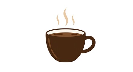 Simple flat icon of a steaming hot cup of coffee or tea, isolated on a white background. Symbol of a morning routine or a cozy break