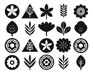 Collection of elegant minimalist botanical plant and flower brand marks featuring delicate floral designs isolated on transparent background