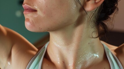 Close-Up: The Glisten of Sweat on the Neck During Pilates &ndash; A Raw, Intimate Snapshot of Effort Meets Control