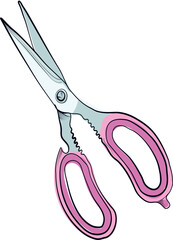 Hand drawn pink scissors vector illustration