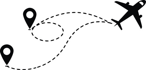 Airplane flight path with destination markers indicating travel route and final locations for a business trip or vacation ©  photo99