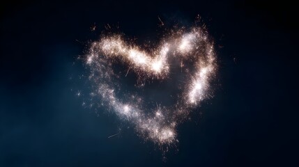 Sparkling heart shaped fireworks light up the night sky