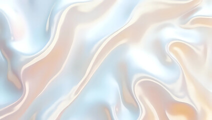 Fototapeta premium Flowing of iridescent liquid metal or holographic silk texture with gentle waves in soft pastel - elegant and modern abstract background wallpaper surface backdrop scene