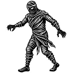 Ancient mummy with bandages isolated on white background, ready for halloween