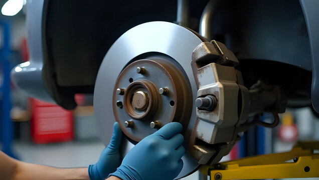 Professional Mechanic Inspecting Car Brake Disc in Workshop - Free ...