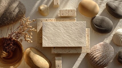 A serene composition of natural stones and textures, perfect for minimalist decor.