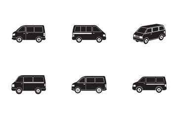 Obraz premium Set of black van illustrations in different views perfect for transportation or vehicle design projects