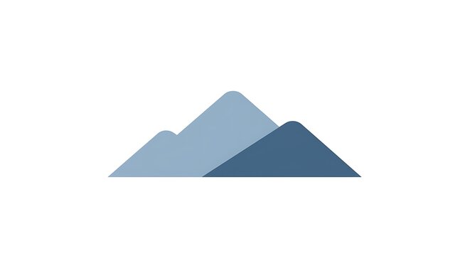Simple mountain range icon with three peaks in shades of blue. Minimalist geometric landscape logo design for travel and adventure.