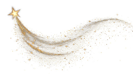 Golden shooting star trail, isolated on transparent background
