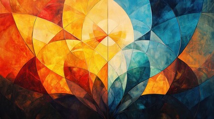 Abstract Geometric Painting with Red, Yellow, and Blue Colors