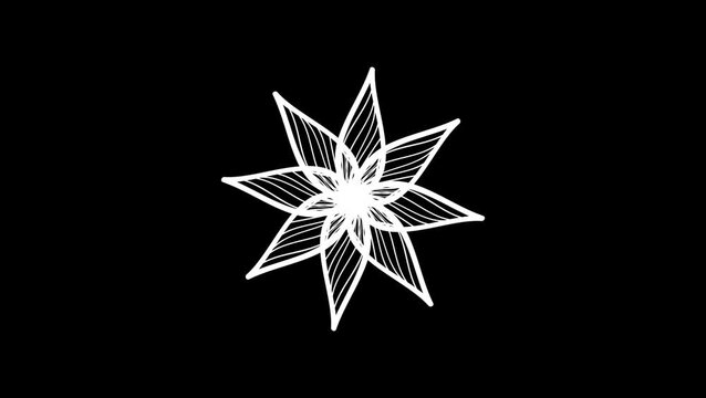 Abstract circular concentric element on black. white christmas star motion.