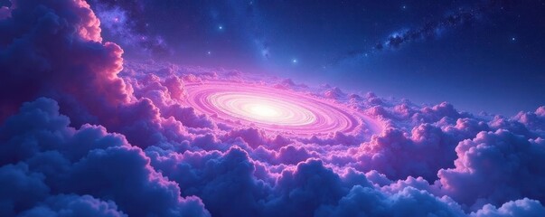 Lavender-mint nebula swirls across a vast, dreamy night sky Wide angle ethereal view , painting, texture, whimsical