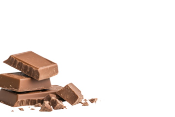 Chocolate Stack Delight: A tempting arrangement of broken chocolate squares, presenting a delectable visual of a beloved treat.