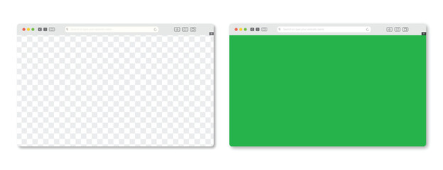 Web Browser Templates: Two minimalist web browser window templates, one transparent, the other green, stand side-by-side against a clear backdrop, ready for design or application