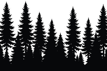 Fototapeta premium Silhouette of Pine Trees Forest Against White Background Creates a Winter Effect