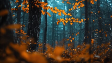 Autumnal forest, vibrant fall foliage