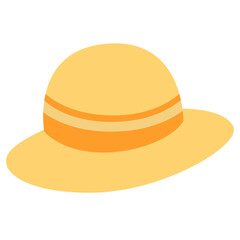 Flat illustration of a yellow beach hat with wide brim, perfect for summer, fashion accessories, and sun protection themes.