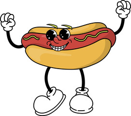 Hot Dog Food Mascot Cartoon Vector Illustration