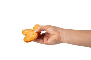 Heart shaped sugared crackers in hand on transparent background