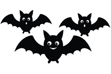 Obraz premium Three Cheerful Black Bats Cartoon Halloween Illustration On White Background Cutout Style