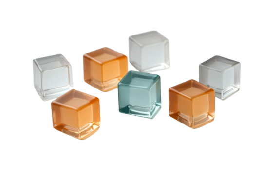 Colorful Glass Cubes Display: A close-up shot showcases a collection of colorful glass cubes, each meticulously crafted to refract light. They symbolize creativity and conceptual design.