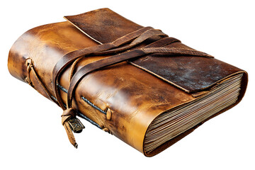 An Exquisite Vintage Leather-Bound Journal, Perfect for Writers and Artists Isolated on transparent background, cutout