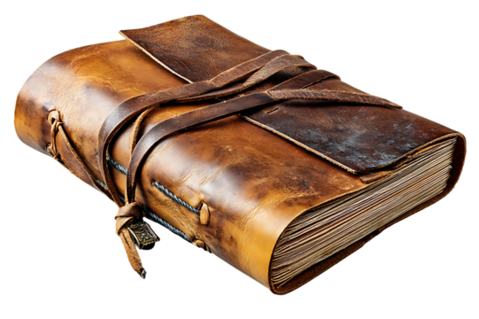 An Exquisite Vintage Leather-Bound Journal, Perfect for Writers and Artists Isolated on transparent background, cutout	