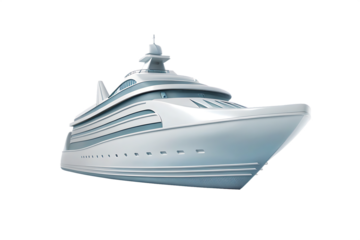 Sleek white yacht sailing on transparent background isolated on a transparent background