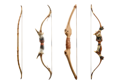 Four traditional wooden bows isolated on transparent background - Powered by Adobe