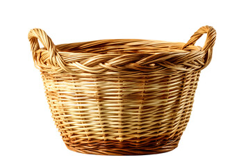 A Charming Handwoven Wicker Basket with Two Handles Isolated on transparent background, cutout	