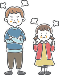 怒っている男の子と女の子　全身　ベクター
