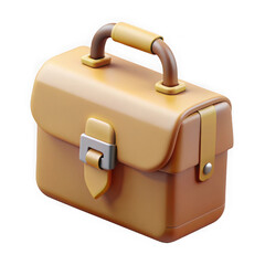Vintage tan leather briefcase with handle and buckle isolated on transparent background