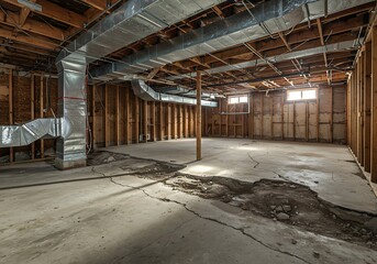 地下室改修前 空室 コンクリート床 配管工事