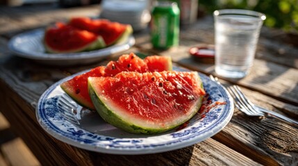 Refreshing summer treats watermelon slices served outdoors natural light relaxing atmosphere