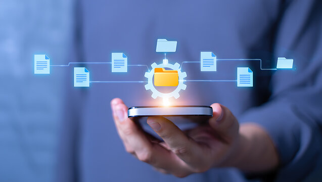 Digital data flow organized by technology organization files - Powered by Adobe