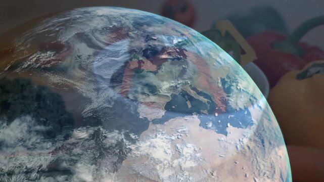 At start digital 3D globe rotating anticlockwise showing Earth surface movement for demonstration
