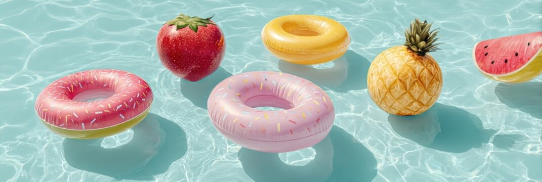 Premium Summer Pool Float Collection with Tropical Fruit Designs Modern Lifestyle Content for Social Media Marketing and Advertising Campaigns