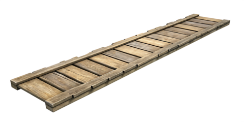 Weathered wooden walkway with plank construction isolated on a transparent background