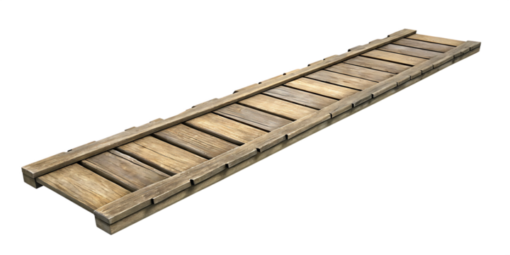 Weathered wooden walkway with plank construction isolated on a transparent background