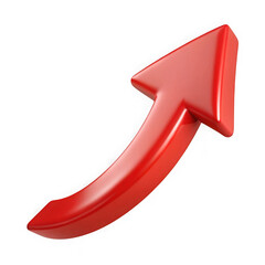 Shiny red upward curved arrow isolated on transparent background