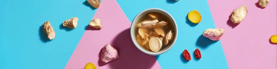 Modern Flat Lay of Herbal Medicine Ingredients with Ginger and Turmeric Premium Natural Health Content for Wellness and Alternative Therapy Marketing